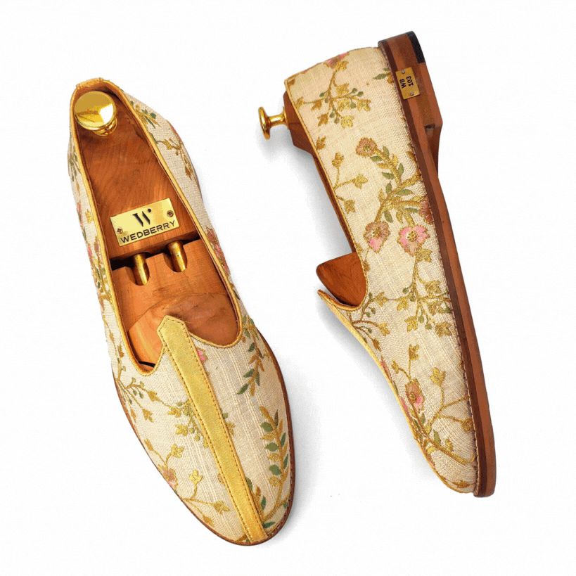 Customized Ivory and Multi Color Matching Nagra Mojri Loafer – Wedberry