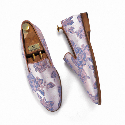 Pink Rose Embroidery Wedding Ethnic Shoes Party Loafers for Men